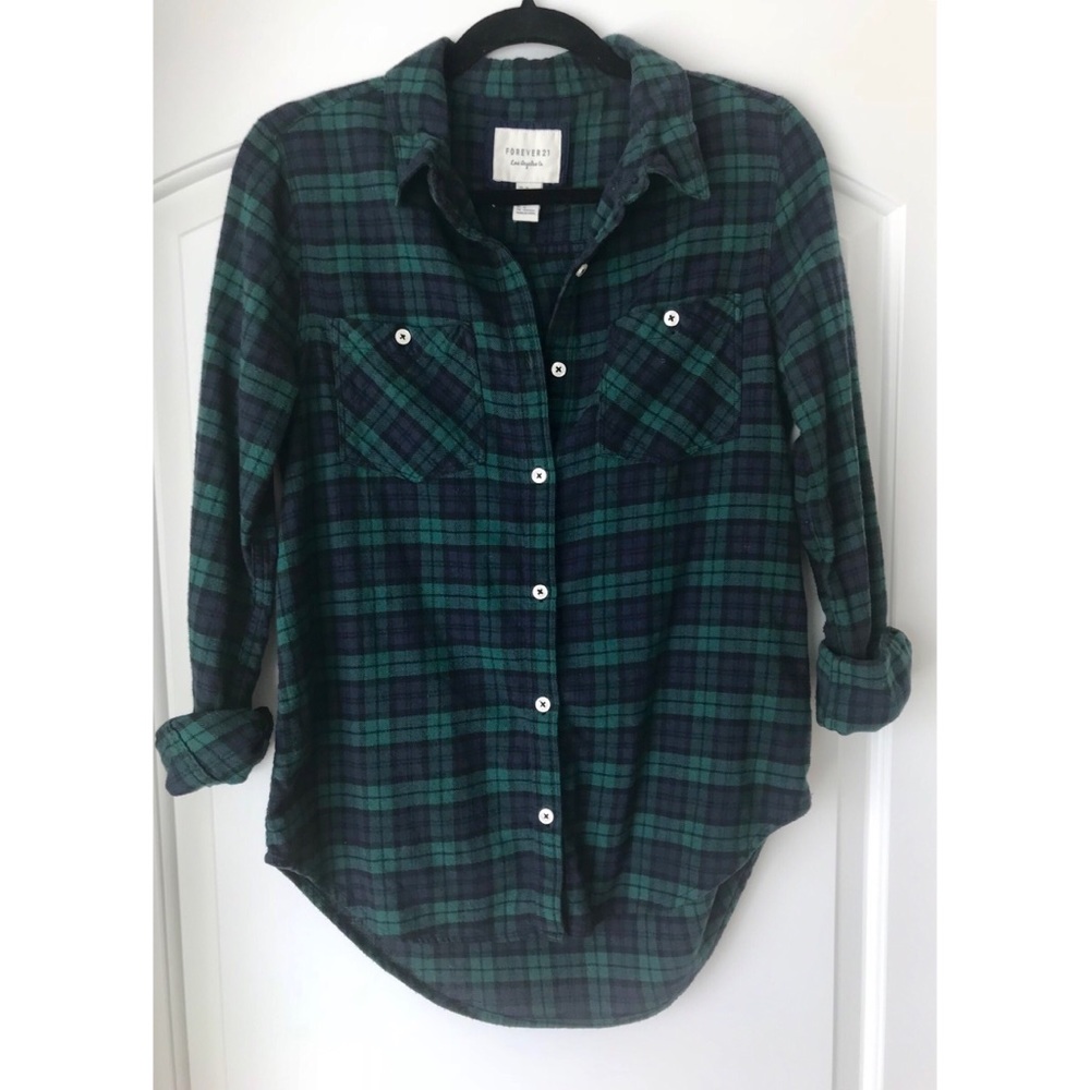 Forever 21 Green and Blue Lightweight Flannel